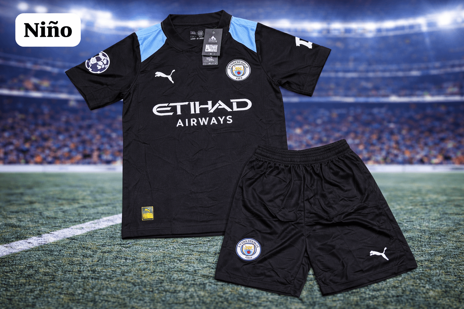 Conjunto Europeo Manchester City Negro – Niño
